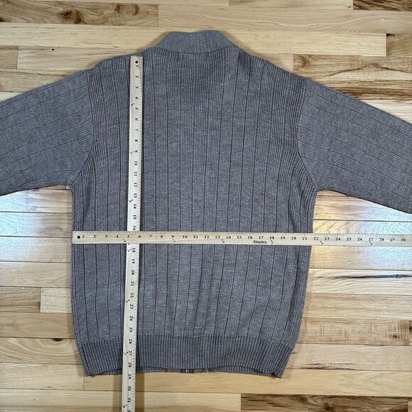 Vintage David Taylor Full Zip Cardigan 90s Beige Knit Grandpa Sweater - Size L - Picture 5 of 5
